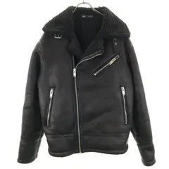 ZARA ザラ フェイクムートン ライダースジャケット XL ブラック メンズ 古着