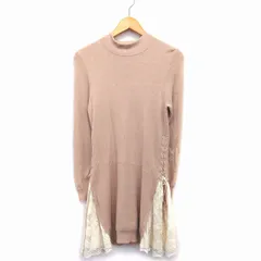 ジルスチュアート JILL STUART ニット ワンピース フレア ミニ 長袖 ハイネック ウール混 切替 レース 花 柄 レースアップ FR ベージュ /HT10