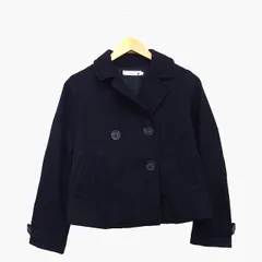 アースミュージック&エコロジー EARTH MUSIC & ECOLOGY ピーコート Pコート ウール混 無地 シンプル チェック 柄 タック 碇ボタン S ブラック 黒 /HT16