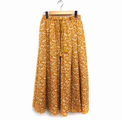 アーバンリサーチ サニーレーベル URBAN RESEARCH Sonny Label 花柄 ギャザー フレア スカート ロング丈 イージー タッセルリボン F マスタード 黄 /FT14