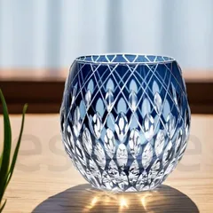 江戸切子 コップ 手彫り 水晶ガラス 木箱入 330ml 日本式 おしゃれ シンプル レトロ ギフト 遠雷ブルー