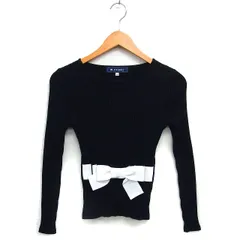 エムズグレイシー M'S GRACY リボン ニット カットソー リブ ボートネック コットン混 長袖 38 黒 ブラック /NT33