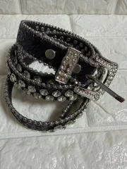 新品☆レディース『平成レトロ・ギャル』ラインストーン付きベルト/黒/121.5cm
