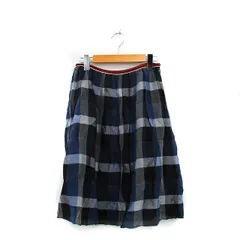 イネド INED フレア スカート 膝丈 チェック 9 ブルー 青 /KT16