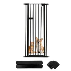 RAKU ペットゲート 猫 高さ155cm 隙間間隔3.5cm ハイタイプ 突っ張り式 取付幅61.5-246cm選択可能 前後90°開閉 オートクローズ 専用スロープ付き 子猫通り抜け防止 穴開け不要 取付簡単 ベビーゲート (ブラック, 取付幅66.5★m