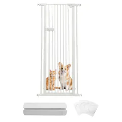 RAKU ペットゲート 猫 高さ155cm 隙間間隔3.5cm ハイタイプ 突っ張り式 取付幅61.5-246cm選択可能 前後90°開閉 オートクローズ 専用スロープ付き 子猫通り抜け防止 穴開け不要 取付簡単 ベビーゲート (ホワイト, 取付幅66.5★m