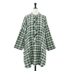 45r / フォーティファイブアール | ONEONE いろいろインドネルのフリルチュニック シャツ | ネイビー/ベージュ | レディース 45R（フォーティファイブアール）の「ONEONE いろいろインドのフリル