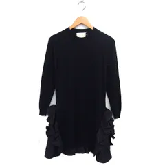 チェスティ Chesty フリル ニット ワンピース Iライン ミニ リブ ウール混 長袖 1 黒 ブラック /NT33