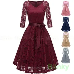 パーティードレス ミモレ丈 結婚式 二次会 膝丈 ワンピース ロングドレス 袖あり レース レディース aライン 大きいサイズ フォーマル お呼