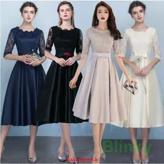 レディースドレス パーティードレス 大きいサイズ 結婚式 袖あり シフォン レース ワンピース パーティー 半袖 膝丈 フォーマル フリル袖