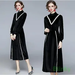 ワンピース　レディース　結婚式 ワンピース ベロア　ベルベット ワンピース ハイネック ワンピース 結婚式 レース パーティードレス 大人