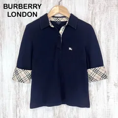 BURBERRY LONDON バーバリーロンドン ホースロゴ刺繍 ノバチェック コットン 五分袖 ポロシャツ レディーストップス ネイビー