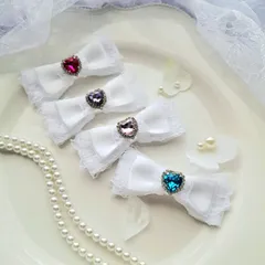 ヘアアクセサリー ヘアクリップ 選べる推し色 キラキラビジュー ホワイトレース リボンクリップ 2個セット 推し活リボン