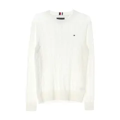 トミーヒルフィガー ケーブル コットン ラウンド ニット セーター 白