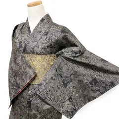 大島紬　未着用　小紋　雲　花模様　菱　泥染　着物　013b d ms