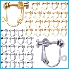 【新着商品】手作り用 パーツ イヤリング 手芸 耳穴なし 40個 アクセサリーパーツ ネジバネ式 イヤリングパーツ DIY 基礎金具 YINKE (ゴールド+シルバー各20個）