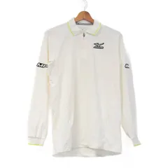 ミズノ ポロシャツ 長袖  ハーフジップ ストレッチ スポーツウエア トップス 白 メンズ Mサイズ ホワイト×蛍光イエロー Mizuno 【中古】