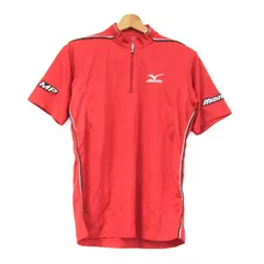 ミズノ 半袖シャツ ハーフジップ スポーツウエア トップス 日本製 赤 メンズ Mサイズ レッド×ブラック×ホワイト Mizuno 【中古】