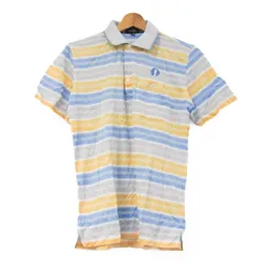 ミズノ ポロシャツ 半袖 ゴルフウエア スポーツウエア トップス 日本製 メンズ Mサイズ イエロー×水色×グレー Mizuno 【中古】