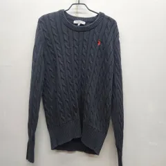 U Sポロ ケーブル編み ロゴ ニット XL(L)