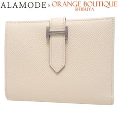HERMES(エルメス) べアンコンパクト ナタ ライム ホワイト白 イエロー黄 ヴォーエプソン パラジウム金具 シルバー金具 W刻印 コンパクトウォレット 二つ折り ２つ折り 財布 小物 レディース 40802175911【中古】【アラモード】