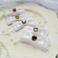 ヘアアクセサリー ヘアクリップ 選べる推し色 キラキラビジュー ホワイトレース リボンクリップ 2個セット 推し活リボン