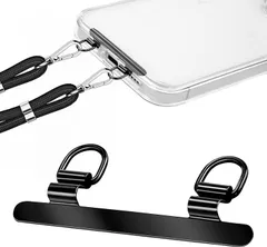 takyu 挟むだけ 落下防止スマホ ストラップホルダー 2口タイプ 携帯ストラップホルダー Tag Holder 傷防止フィルム付き 浮きにくい設計 0.2mm極薄金属製 スマホケースに挟む 充電影響なし 全機種対応 (ブラック)
