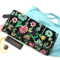 【美品】Think Bee! シンクビー 長財布 花柄 刺繍 スパンコール 黒  箱付