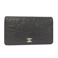 CHANEL カメリア エンボス 二つ折り長財布 レザー ブラック A36544
