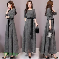 ワンピース ドレス ロング パーティードレス 結婚式 お呼ばれドレス 袖あり 長袖 ウエストマーク 大きいサイズ L L 代 代 代