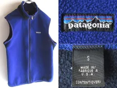 希少 90sビンテージ USA製 Patagonia パタゴニア 1999SS ロゴワッペン バックポケット フライヤーフリースベスト S ブルー 青