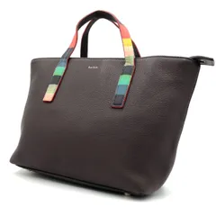 ポールスミス ハンドバッグ アーティストストライプ マルチストライプ レザー ブラウン 茶 トートバッグ