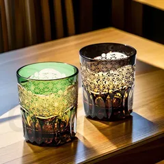 江戸切子 コップ 曙光 精刻 手彫り 水晶ガラス 2点まとめて 250ml 340g 木箱入 ウイスキー タンブラー ギフト