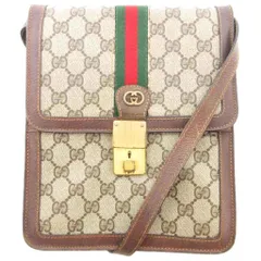 グッチ GUCCI オールドグッチ ヴィンテージ GGスプリーム シェリーライン ショルダー バッグ インターロッキング 総柄 茶 ブラウン /AE ■GY18