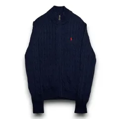 POLO Ralph Lauren コットン ネイビー ケーブル ニット ジップアップ