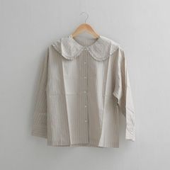 ラルフローレンカントリー ストライプブラウス クロシェレース シャツ 