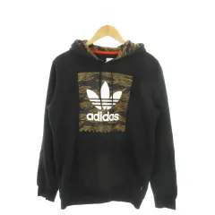 アディダスオリジナルス adidas originals プルパーカー 長袖 裏起毛 ロゴ トレフォイル カモフラ 迷彩柄 L 黒 ブラック /MN15