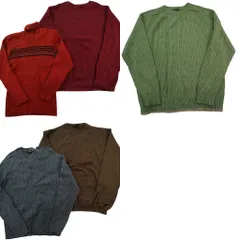 古着卸 まとめ売り セーター MIX 5枚セット (メンズ XL ) リブニット クルーネック ライン系 無地 中古 古着 ND3682