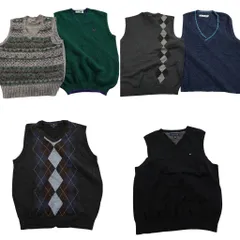 古着卸 まとめ売り ニット ベスト セーター 6枚セット (メンズ M ) トミーヒルフィガー アーガイル柄 Ｖネック 総柄 中古 古着 ND3708