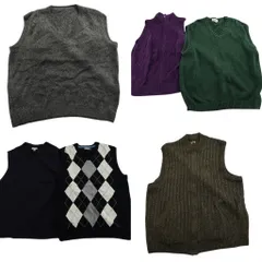 古着卸 まとめ売り ニット ベスト セーター 6枚セット (メンズ 2XL ) エディーバウアー フルジップ Ｖネック アーガイル柄 中古古着 ND3701