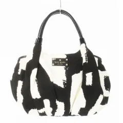 ケイトスペード KATE SPADE ハンドバッグ キャンバス 帆布 レザー 革 ロゴプレート 総柄 モノトーン 黒 ブラック /CK9 ■GY18