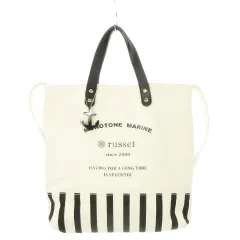 ラシット RUSSET トートバッグ ハンドバッグ ワンショルダーバッグ 2way キャンバス レザー プリント ロゴ ストライプ ベージュ 黒 ブラック ■GY11