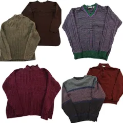 古着卸 まとめ売り セーター MIX 6枚セット (メンズ L ) ハーフジップ スタンドカラー ニットポロ Ｖネック 中古 古着 ND3730