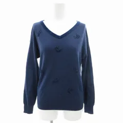 アンタイトル UNTITLED ニット セーター 長袖 Vネック 切替 ビーズ 2 紺 ネイビー /GV