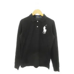 ポロ ラルフローレン POLO RALPH LAUREN ポロシャツ 鹿の子 長袖 ビッグポニー 刺繍 S 黒 ブラック /MN14 ■GY99