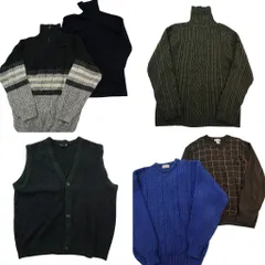 古着卸 まとめ売り セーター ニット 6枚セット (メンズ XL ) チェック ハーフジップ スタンドカラー ベスト ニット 中古 古着 ND3782