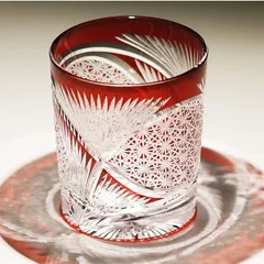江戸切子 コップ 手彫り 水晶ガラス 260ml 日本式 ウイスキー カクテル ビール 軽奢 レトロ ギフト 透明レッド