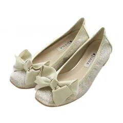 ダイアナ DIANA パンプス スクエアトゥ ローヒール フラット ラメ リボン 22cm ベージュ /RI ■OS ■OS