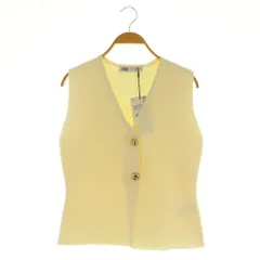 ザラ ZARA ニットベスト Vネック 金ボタン ストレッチ USA M アイボリー /MY ■OS