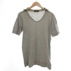 ディーゼルブラックゴールド DIESEL BLACK GOLD 襟付きTシャツ Vネック カットソー プリント 半袖 M グレー /YJ